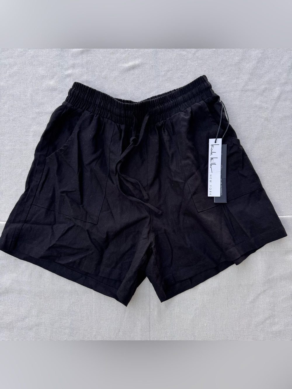 NWT Nicole Miller Linen Blend High Waist Black Tie Front Shorts Pockets